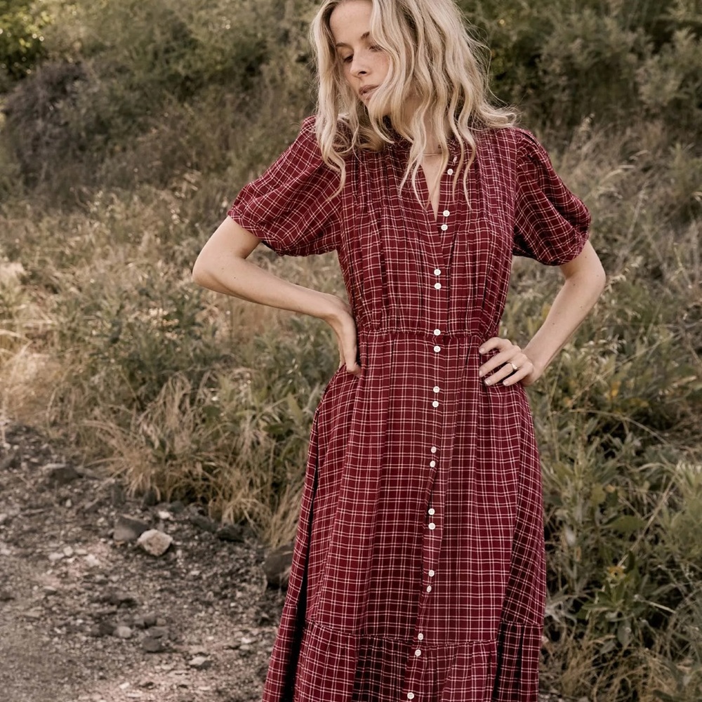 Doen Red Plaid Midi Dress